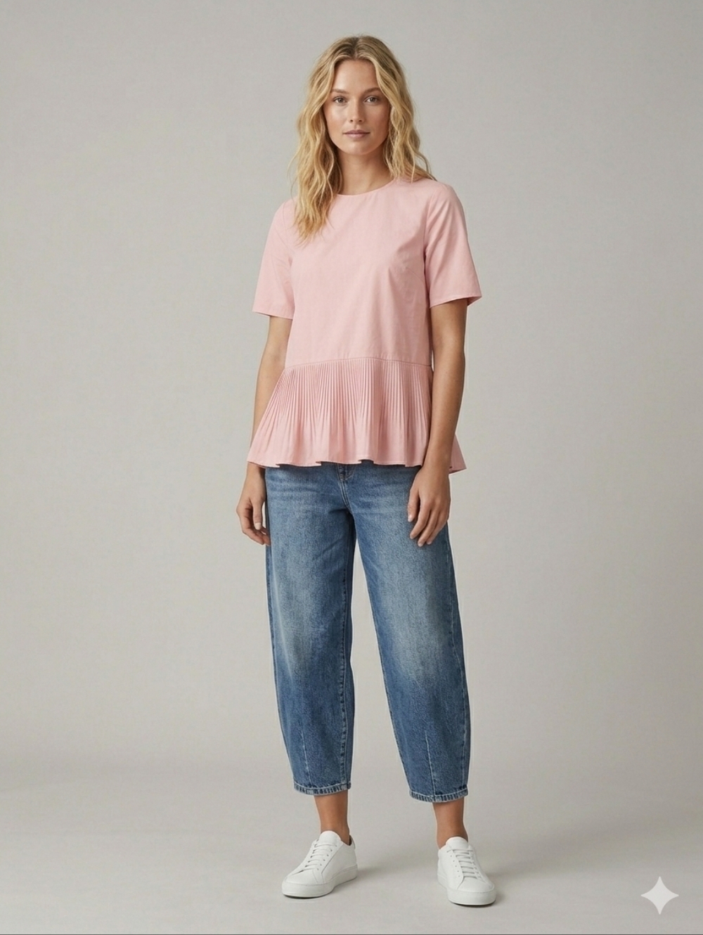 ​COS Blush Pink Cotton Poplin Pleated Peplum Top - Size 2